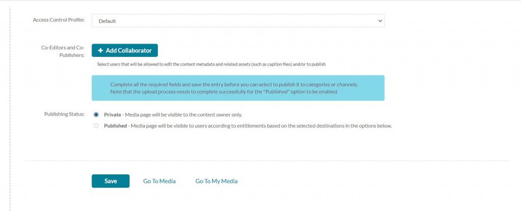 Options including add collaborator, access control panel and publishing status